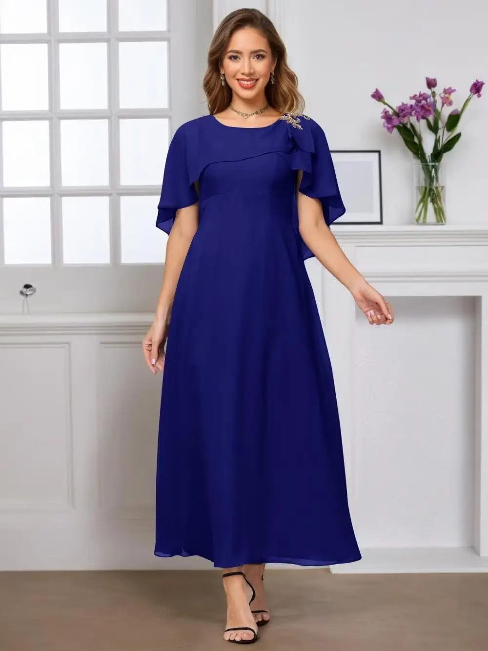 

Chiffon Mother of The Bride Dresses Ankle Length Appliques Wedding Formal Evening Gown