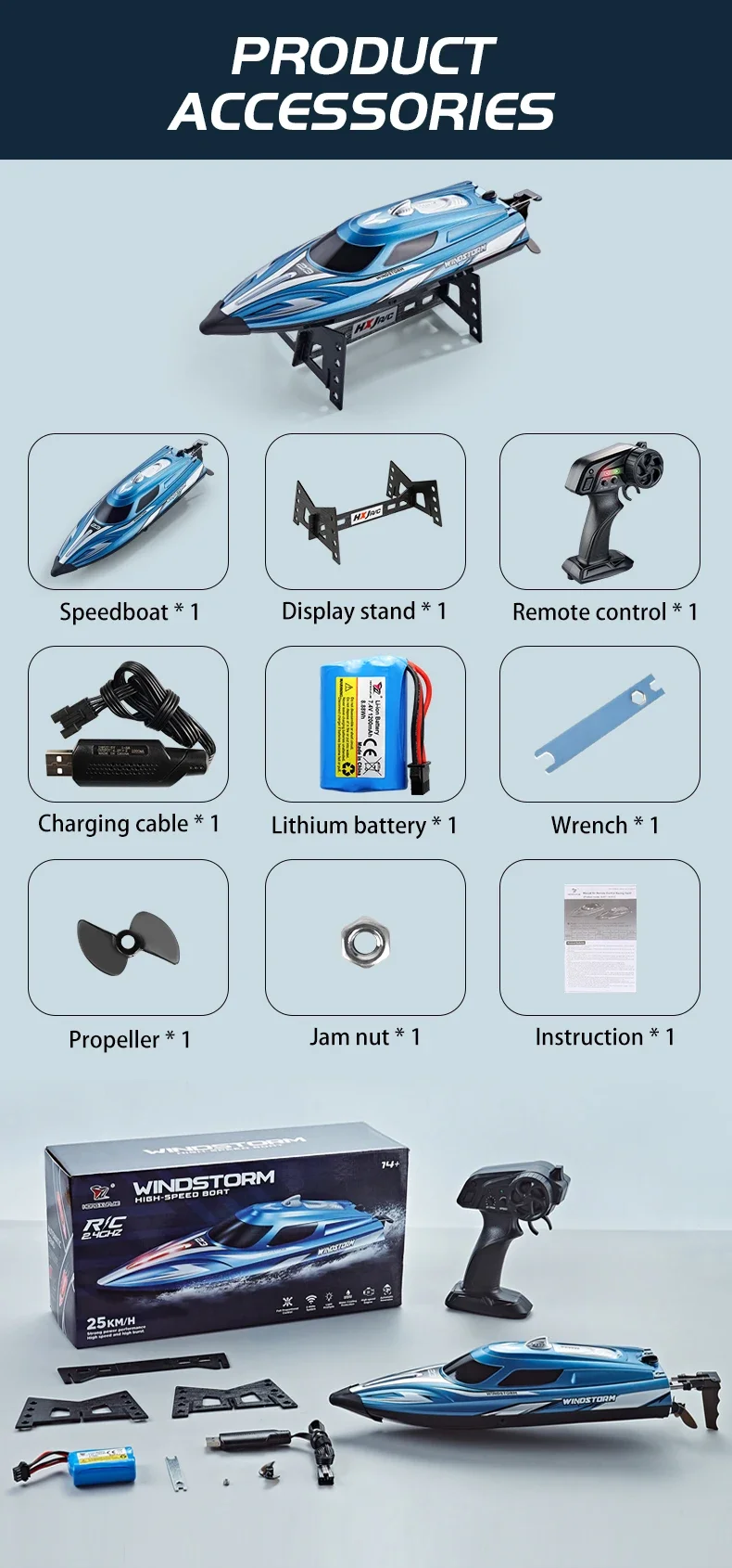 2.4G 25KM/H High-Speed Remote Control Racing Ship Electric Water Speedboat Low Battery Alarm RC Racing Boat Speedboat Toy Gift
