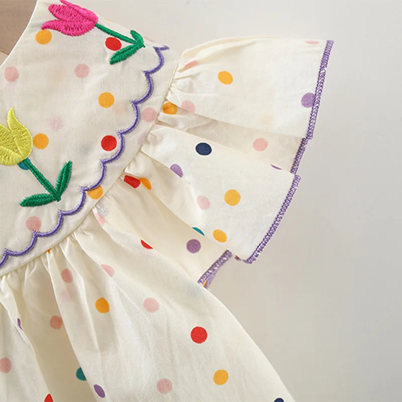 Baby Girl Dress Rainbow Spotted Flower Flower Girl Dress Korean Sweet Beauty Baby Dress (0-3 Years Old)