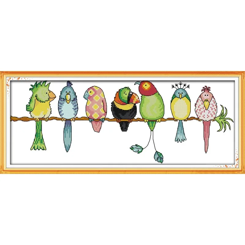 

Joy Sunday New Stamped Cross Stitch Kit,11/14/16CT DIY Easy Pattern Aida Fabric Embroidery Set-Colorful Parrots