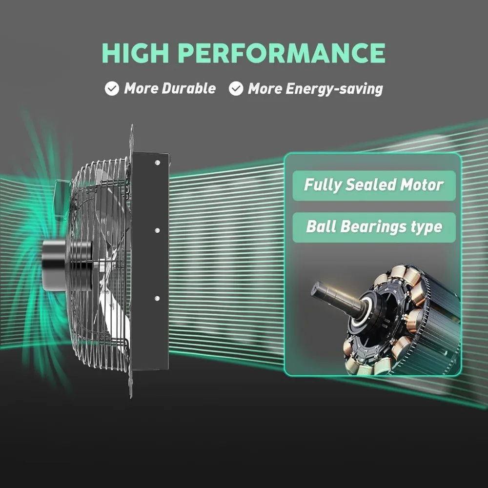 12" Shutter Exhaust Fan with Speed Controller, Wall Mounted Wall Exhaust Fan, Automatic Shutter, High Speed, 1130CFM, Vent Fan