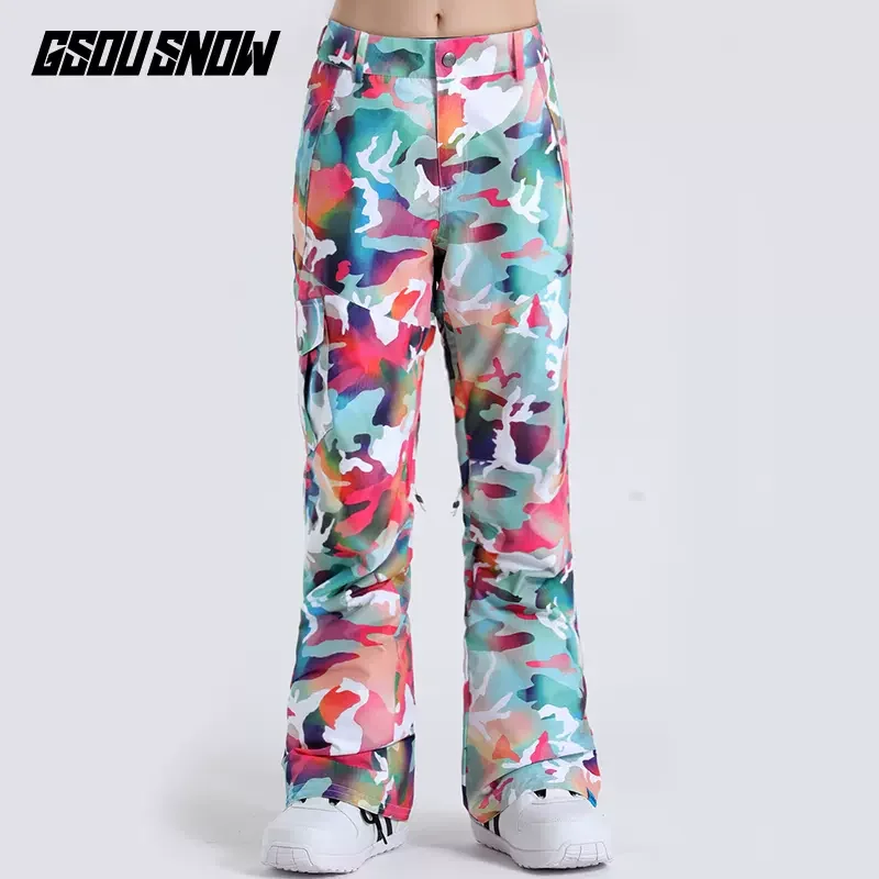 Gsou-Snow-Pantalones de esquí para mujer, doble tabla, a prueba de viento, impermeables, gruesos, cálidos, para exteriores