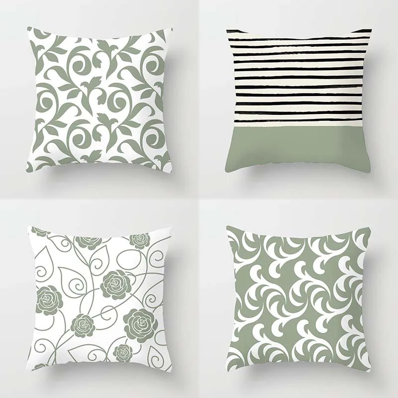 

Polyester Fine Fresh green pillowcase art Pattern Cushion Cover Geometric Pillowcase Living Room Sofa Bedroom Home decor