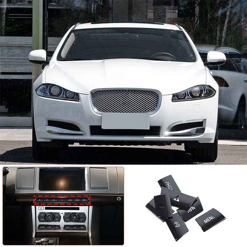 Para 12-15 pegatinas de botón multimedia Jaguar XF, negro brillante, juego de 7 piezas de accesorios multimedia de control central de coche