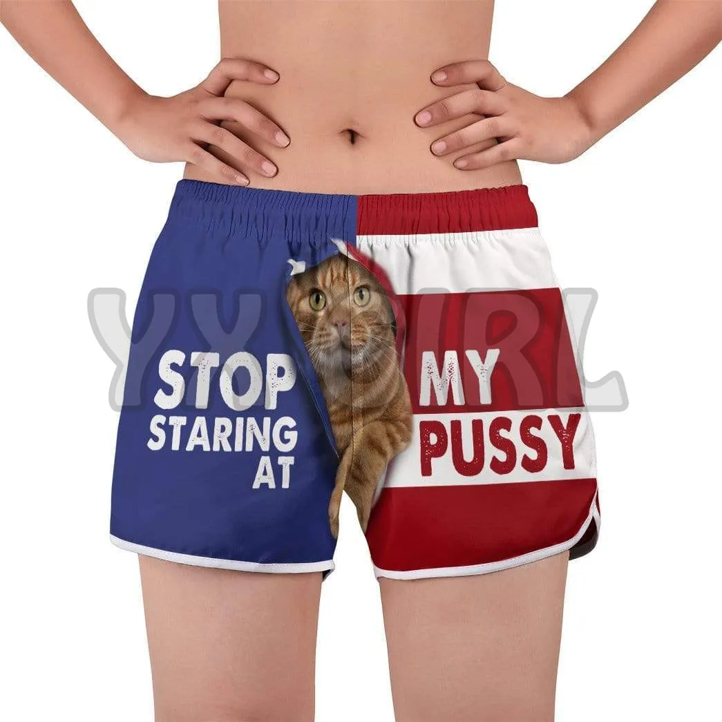 BRITISH SHORTHAIR CAT STOP STARING AT MY PUSSY CUSTOM 3D All Over Printed Shorts Quick Drying Beach Shorts Beach Swim Trunks