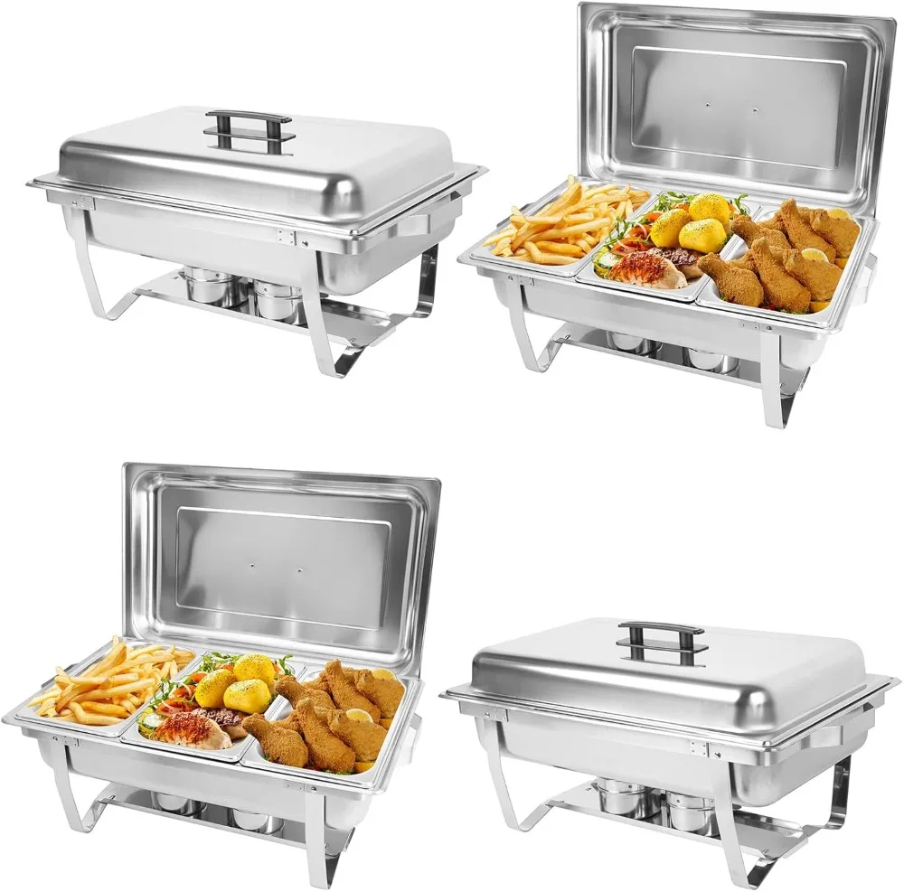 4 Pack Chafing Dish Buffet Set, 8QT Stainless Steel Rectangular Chafers and Buffet Warmer Sets for Catering