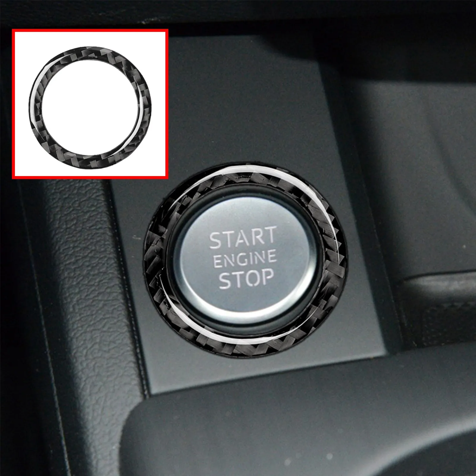 Car Engine Start Stop Button Trim Sticker Key Ring Interior Accessories Real Soft Carbon Fiber For Audi A4 B8 A5 Q5 2009-2016