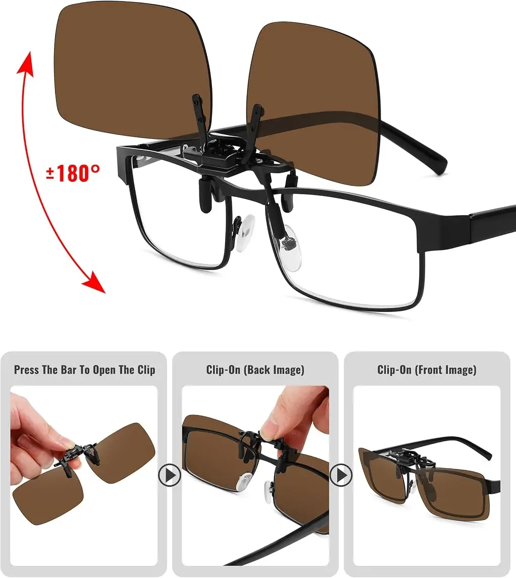 1/3 Stück polarisierte Clip-On-Sonnenbrillen für Männer und Frauen, hochklappbare Überbrillen für Sport, Angeln, Fahren, Wandern, Radfahren, UV400 – Detail 5