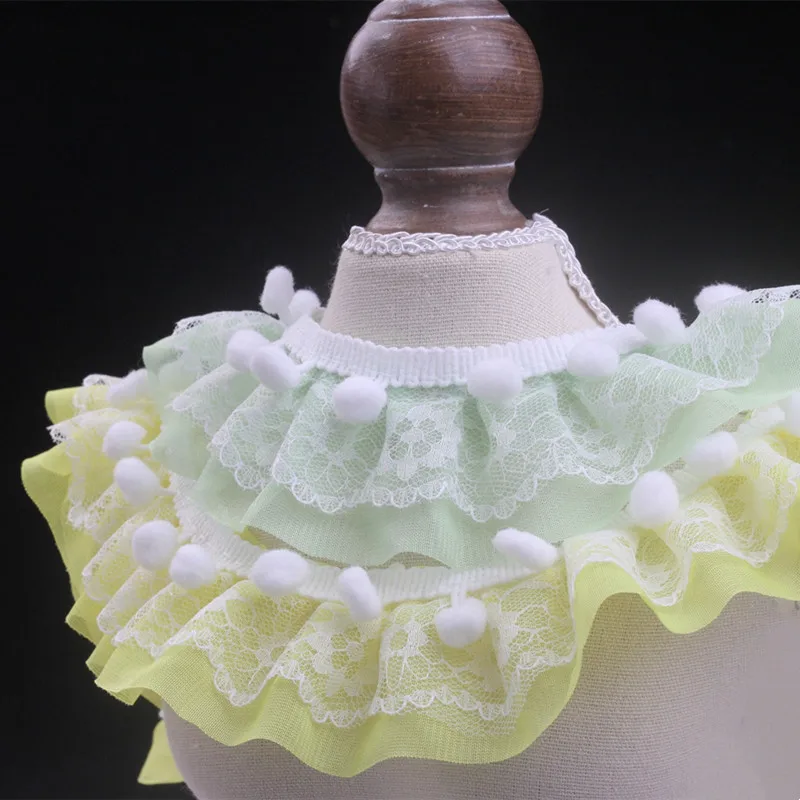 NEW Cartoon Chiffon Pleated White Pompon Applique Lace DIY Dress Skirt Ruffle Pompom Storage Basket Flowerpot Border Decoration