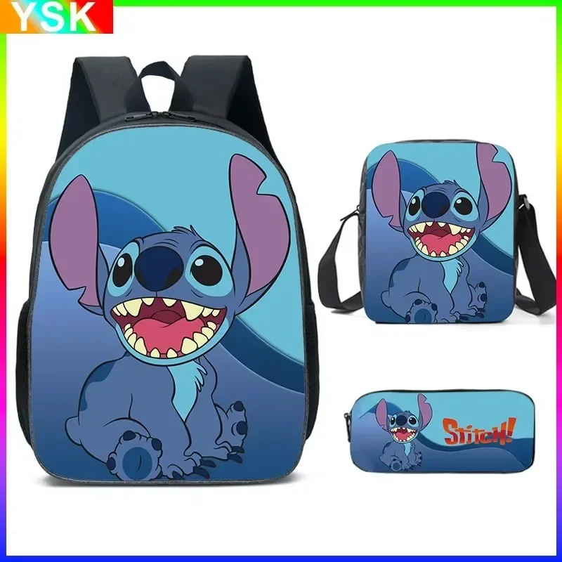 3PC-SET Printing MINISO Stitch Backpack Primary and Middle School Students Schoolbag Boys Girls Anime Cartoon School Bag Mochila