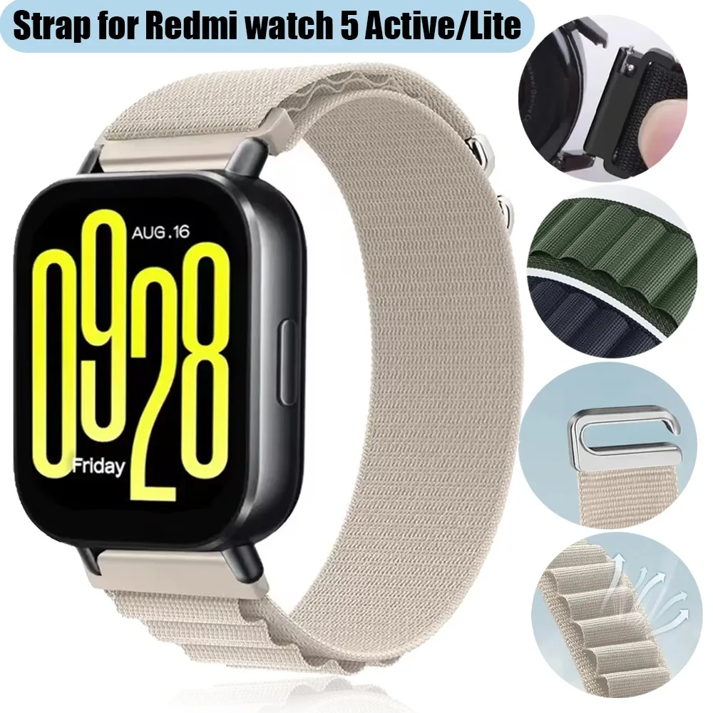 Correa de Nailon Alpine de 20mm 22mm para Redmi Watch 5 Active/Lite, Brazalete Cómodo para Amazfit Active 3-2/Max/Balance 2/Bip 6