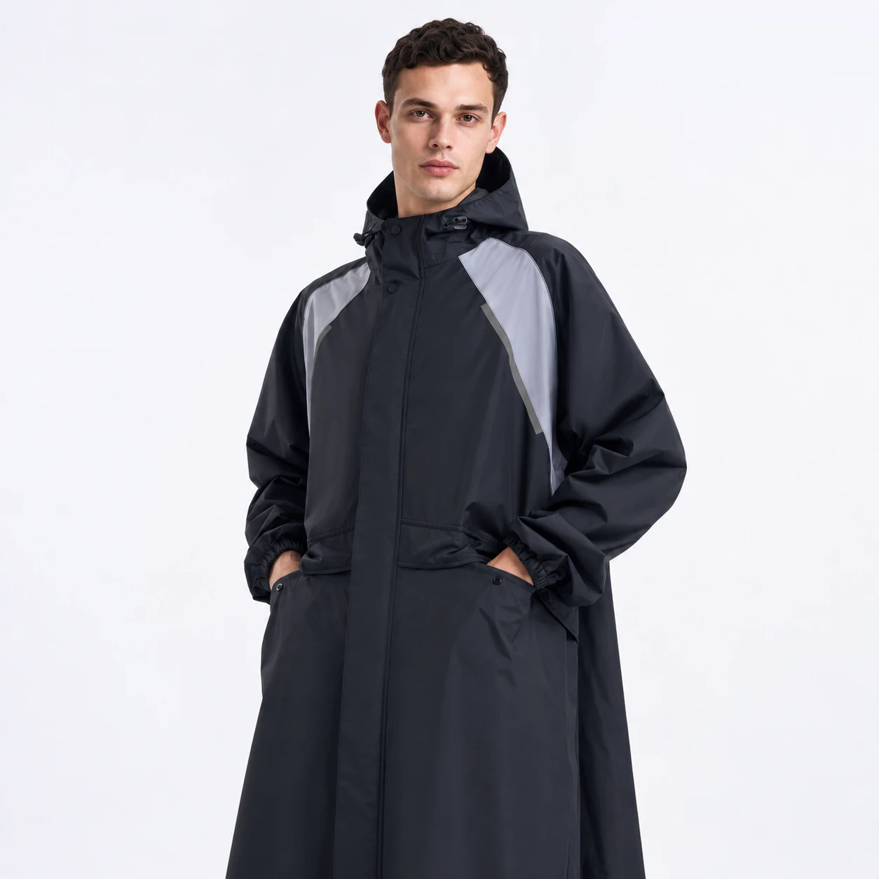 Long Raincoat Jacket, Thickened Windproof, Winter Cold-Proof Outdoor Poncho, Waterproof Windbreaker, Adult Travel Hiking Biking