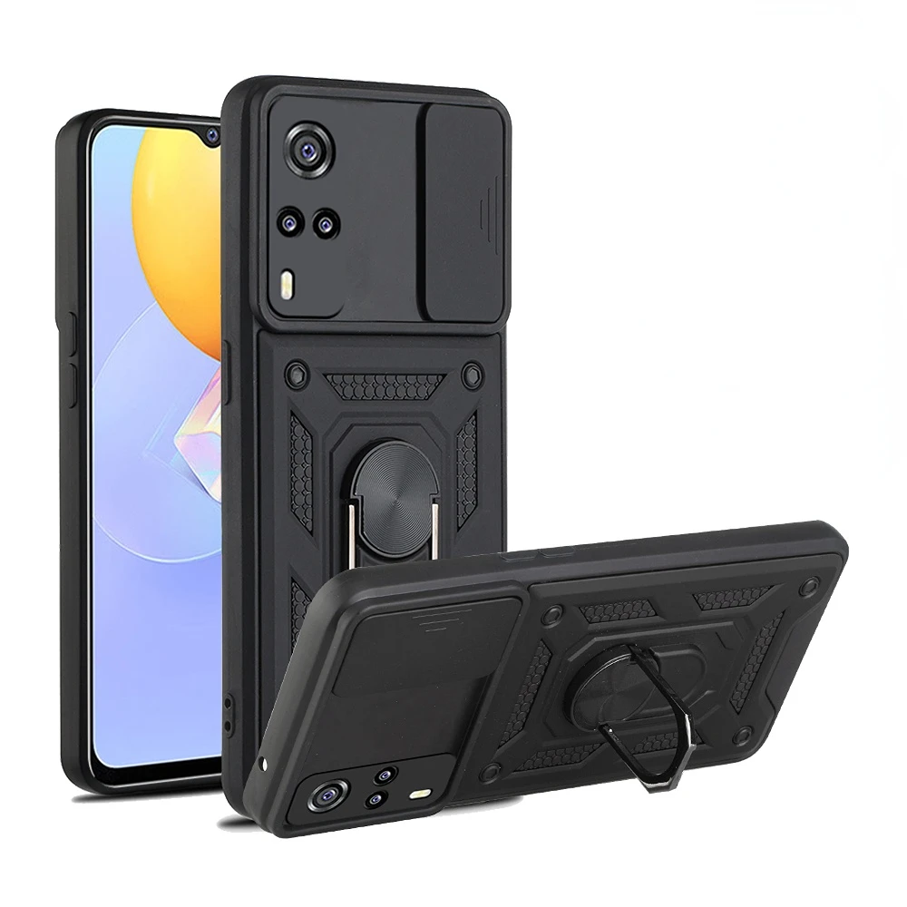 Slide Camera Lens Protective Case For Vivo Y31 Shockproof Cover For Vivo Y31 Y33 Y51 With Ring Magnet Stand Shell Coque