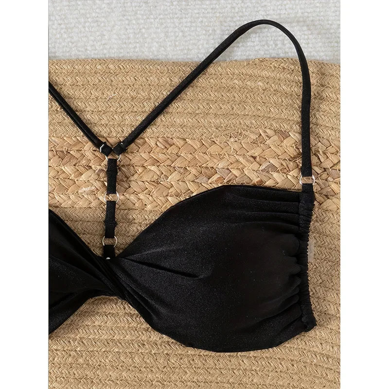 Sexy Black Twist Swimwear 2025 Micro Thong Bikinis Sets Women Two Pieces Swimsuits Backless Bathing Suit Bikini Bathers Biquinis