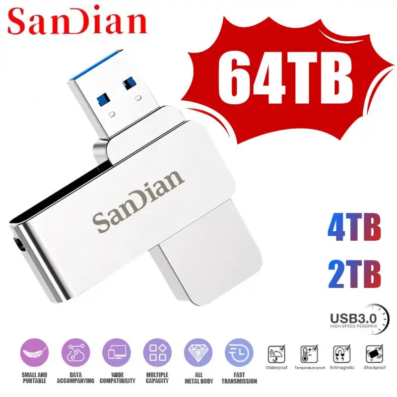 64TB USB Flash Drive Metal USB 3.0 High-Speed Pen Drive 16TB 2TB 1TB Waterproof Type-C Usb PenDrive For Computer Storage Devices