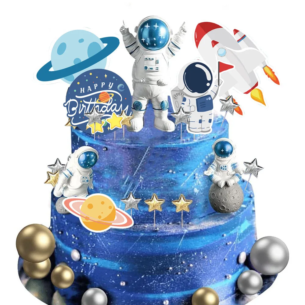 Astronaut Cake Topper For Outer Space Theme Birthday Party Dessert Props Festive Decor Universe Planet Series Cake Topper