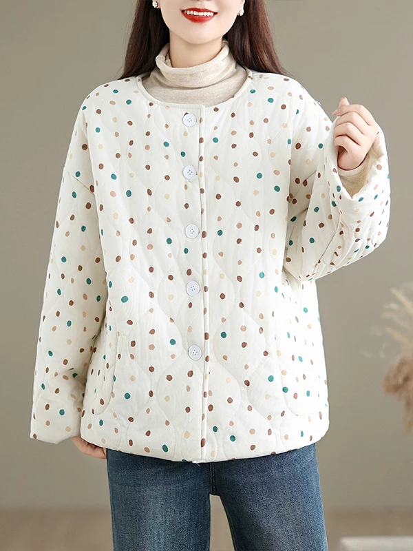   À pois Ultra doux ample femmes coton Jaet mignon Anti-âge coréen Sle trajet Thiened Long Sve rond Ne