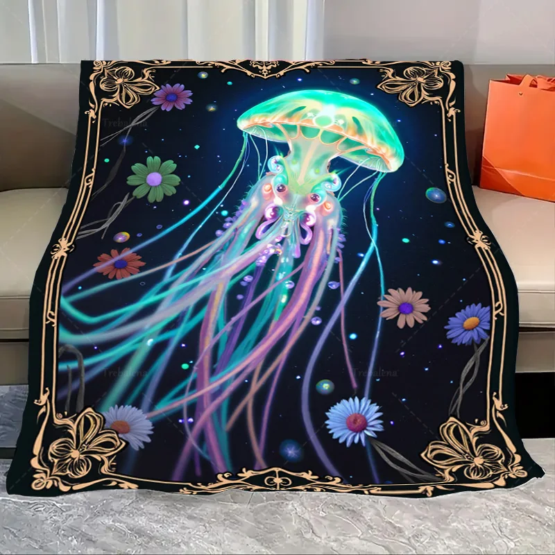 

1 шт. фланелевое одеяло светящееся одеяло с цветочным рисунком медузы-покрытие в стиле космической мечты для уютных ночей