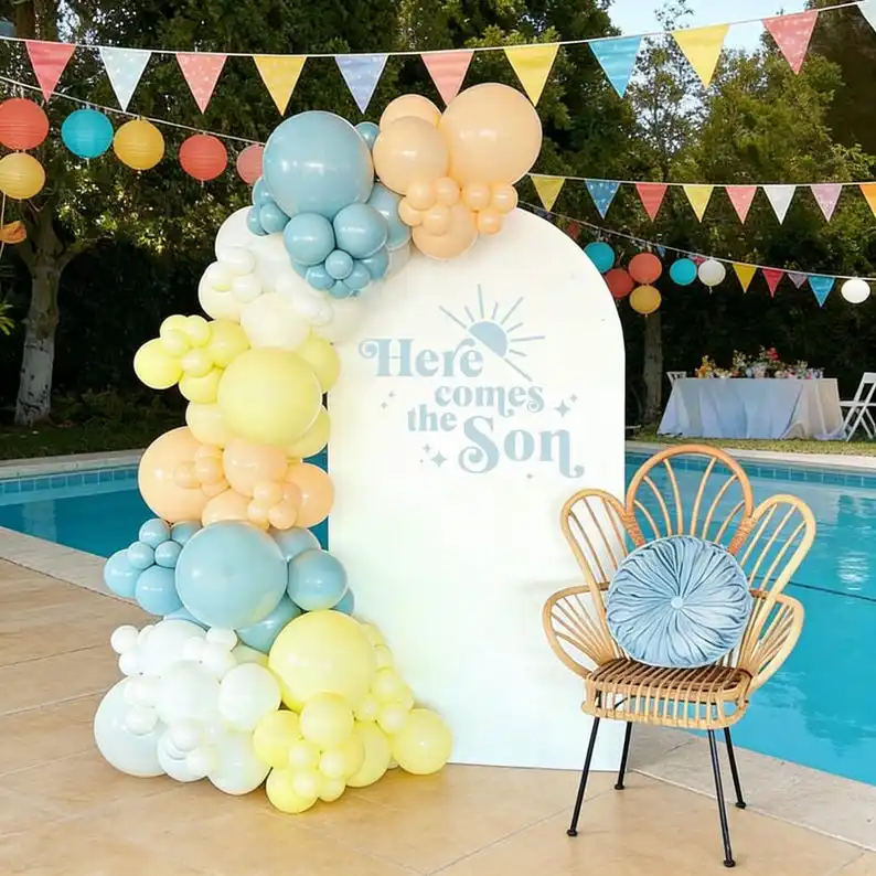 Mocsicka Arch Cover Backdrop Here Comes The Son Sun Photo Background for Baby Boy Shower Gender Reveal Party Studio Photoshoot