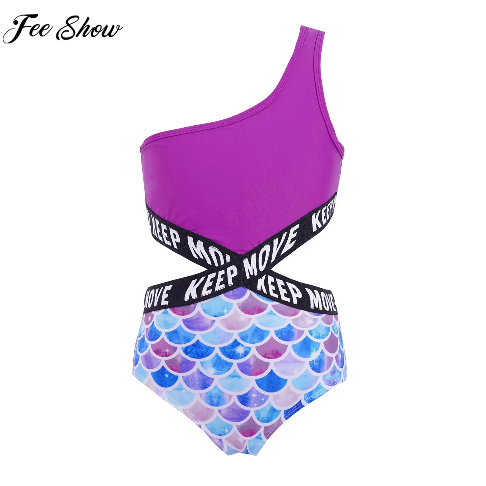 

Girls Swimming Jumpsuit Single Shoulder Hollow Out Letter Print Swimwear Bodysuit Swimsuit Pool Bathing Suit Beachwear