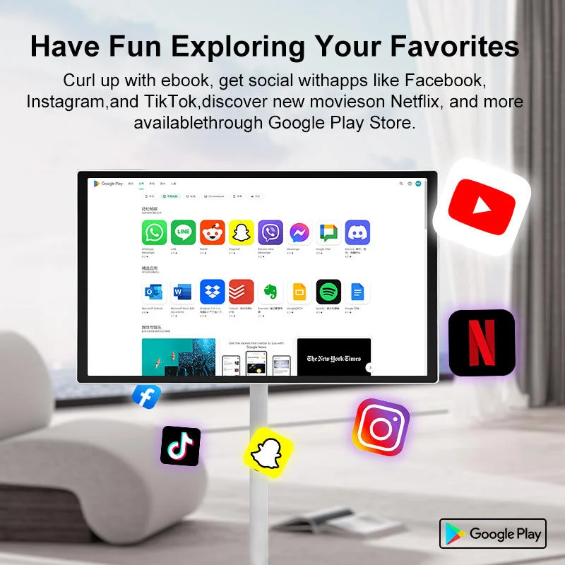 24 Inch Mobile Portable Touch Screen Android LCD TV Mini Smart Screen Display Interactive 4K Smart TV With Stand Battery Power