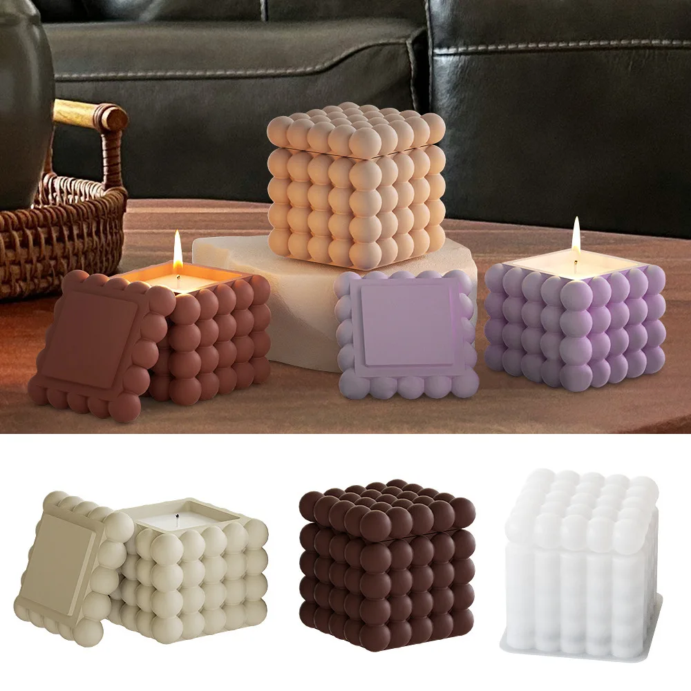 3D Bubble Cube Candle Silicone Mold DIY Soy Wax Candle Making Soap Chocolate Dessert Resin Mold Storage Box Home Decoration