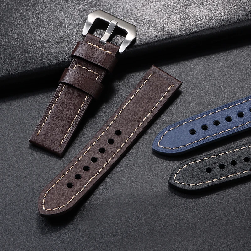 Genuine Leather Watchband 20mm 22mm 24mm Strap for Panerai Dark Brown Black Cowhide Bands Men Women Bracelet Watch Accessories