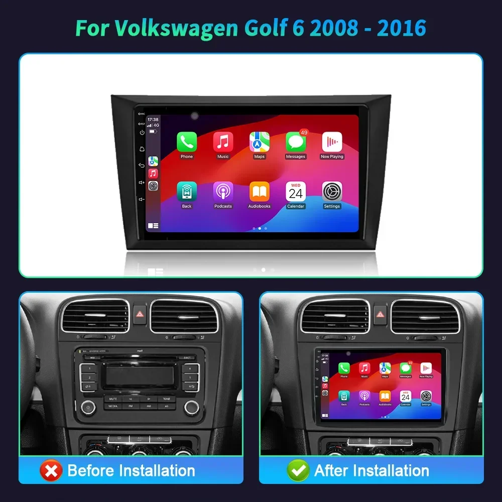 Android 14 For Volkswagen Golf 6 2008-2016 Car Multimedia Radio Intelligent 4G GPS Wireless Apple Bluetooth Carplay Touch Screen