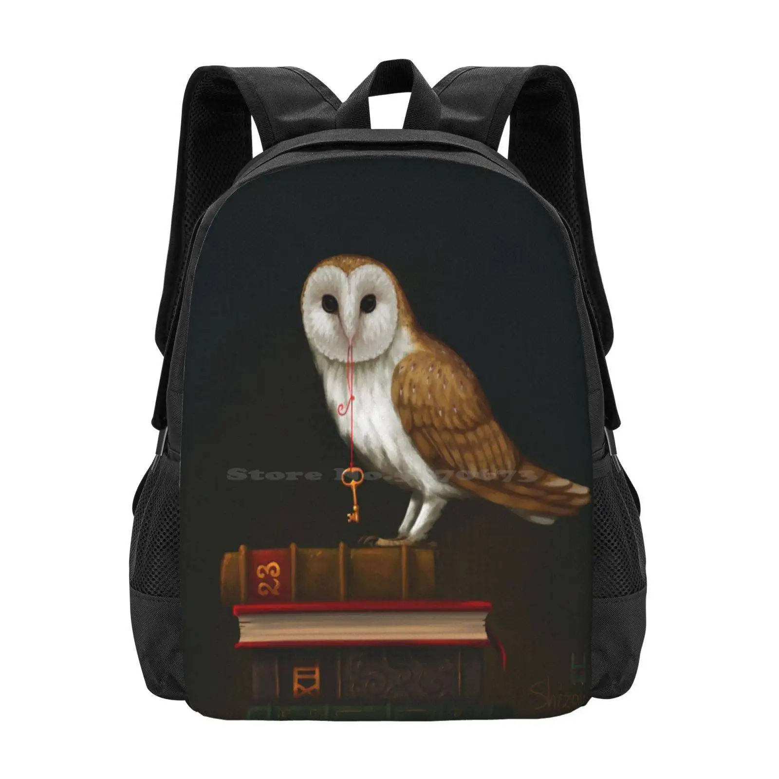 Key To Knowledge Pattern Design Bag Student's Backpack Barn Gold Key Books Reading Antique Knowledge Magic Occult Back To