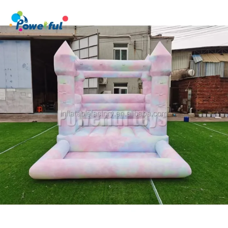 

Tie Dye Mini Trampoline Bounce Castle All White Bouncy House With Ball Pit