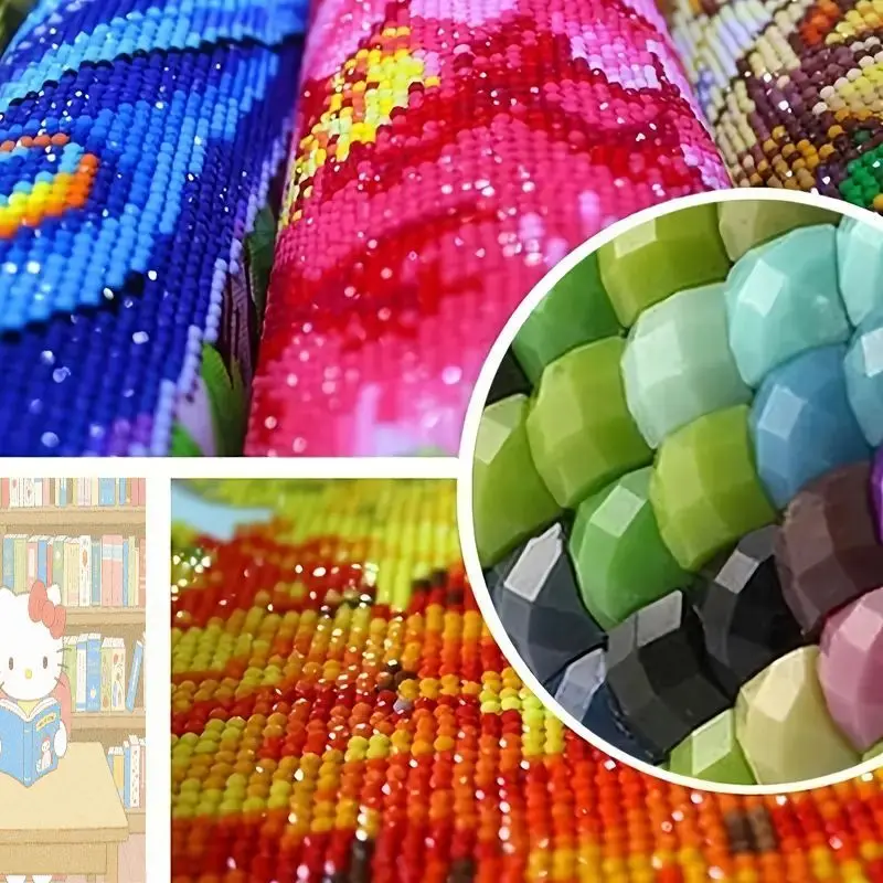 1 szt. Zestaw do malowania diamentami 5D DIY Hello Kitty z książką do czytania - Pełny zestaw, uroczy kreskówkowy obraz z dżetów, mozaika artystyczna dla dzieci i dorosłych B