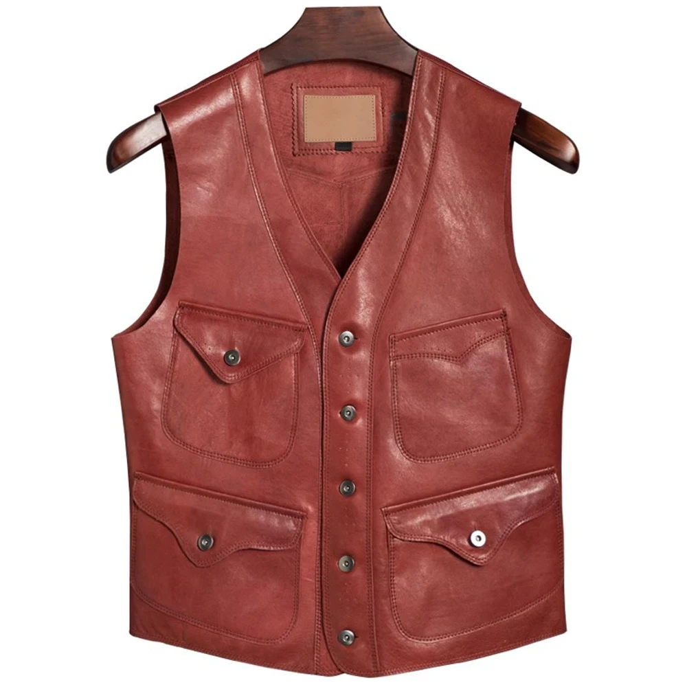 

American Natural Sheepskin Dress Suit Vest For Man Summer Spring Genuine Leather Blazer Waistcoat Motorcycle Mans Tank Tops