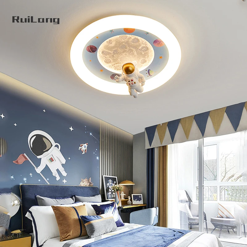 Kids Room Ceiling Light Astronaut Space Planet Moon Chandelier Cartoon Lustre Cute Decor Children Room Boys Bedroom Ceiling Lamp