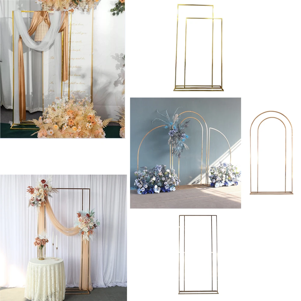 1.8m Double Square Frame Shiny Gold Welcome Area Iron Arch Flower Deco Stand for Wedding Event Birthday Party Decoration Mariage