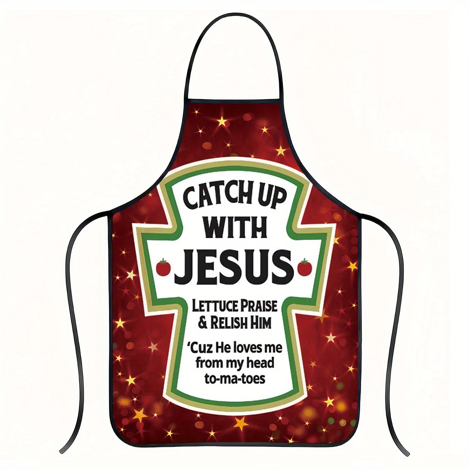 Red Background Colorful Letter Religious Pattern Apron Fashion Carnival Party Kitchen Home Hanging Men and Women