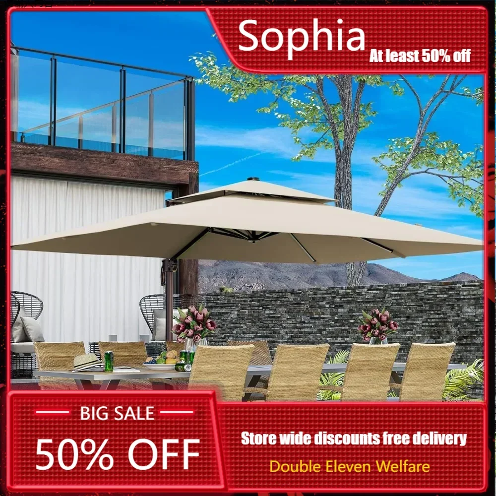 10x13FT Outdoor Patio Umbrella, Double Top Large Rectangle Umbrellas, Heavy Duty 360° Rotation Offset Outdoor Shade Sun Umbrella