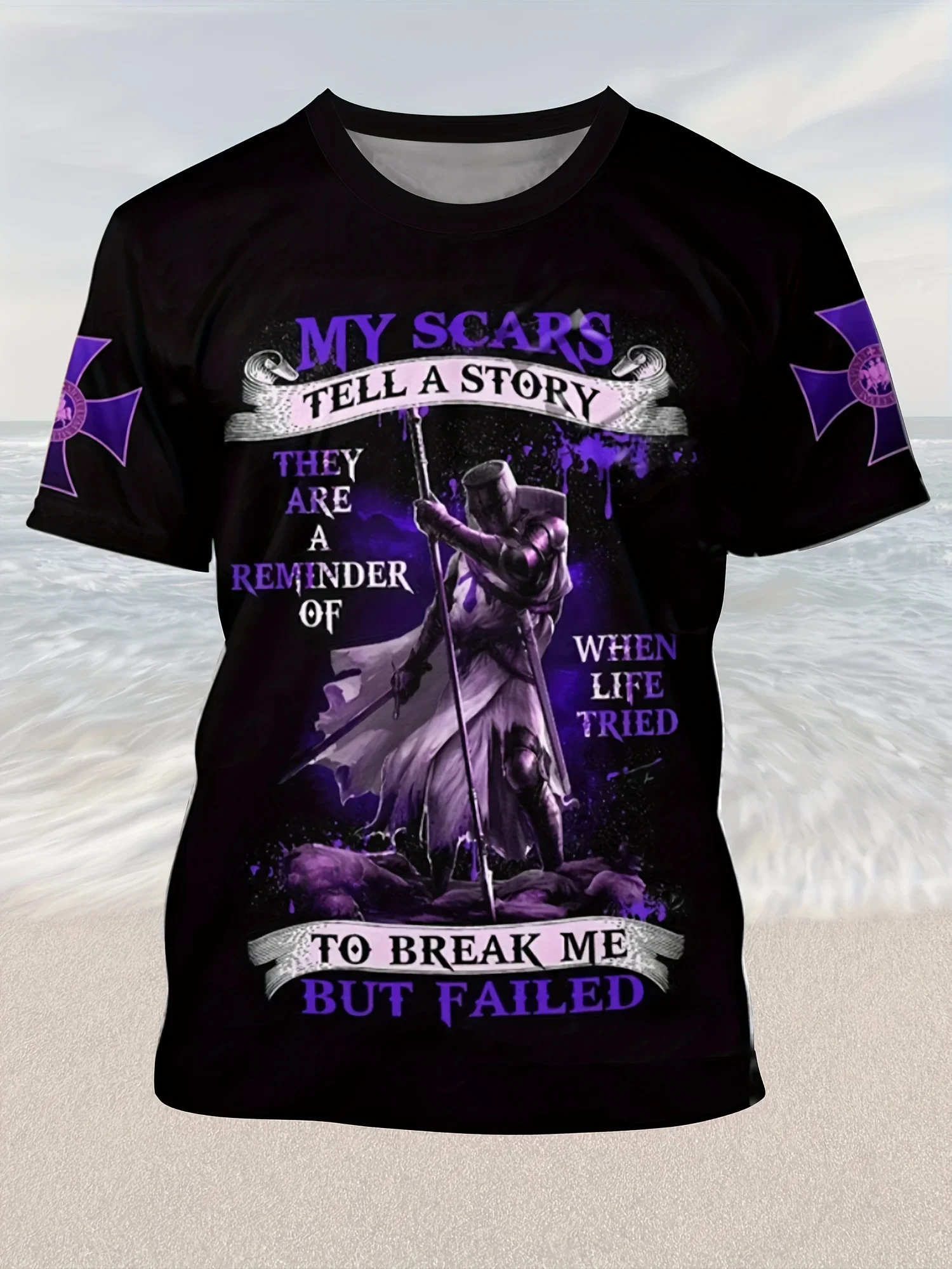 تي شيرت برسومات فارس العصور الوسطى للرجال - جريئة ندوبي تحكي قصة اقتباس تي شيرت - قميص أسود مع لهجات حمراء ملابس رجالية #4