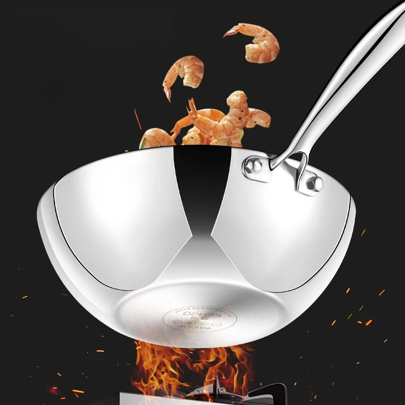 

Uncoated Small Wok Stainless Steel Household 316 Flat Bottom Induction Cooker Non Stick Wok Stir Fry Pan
