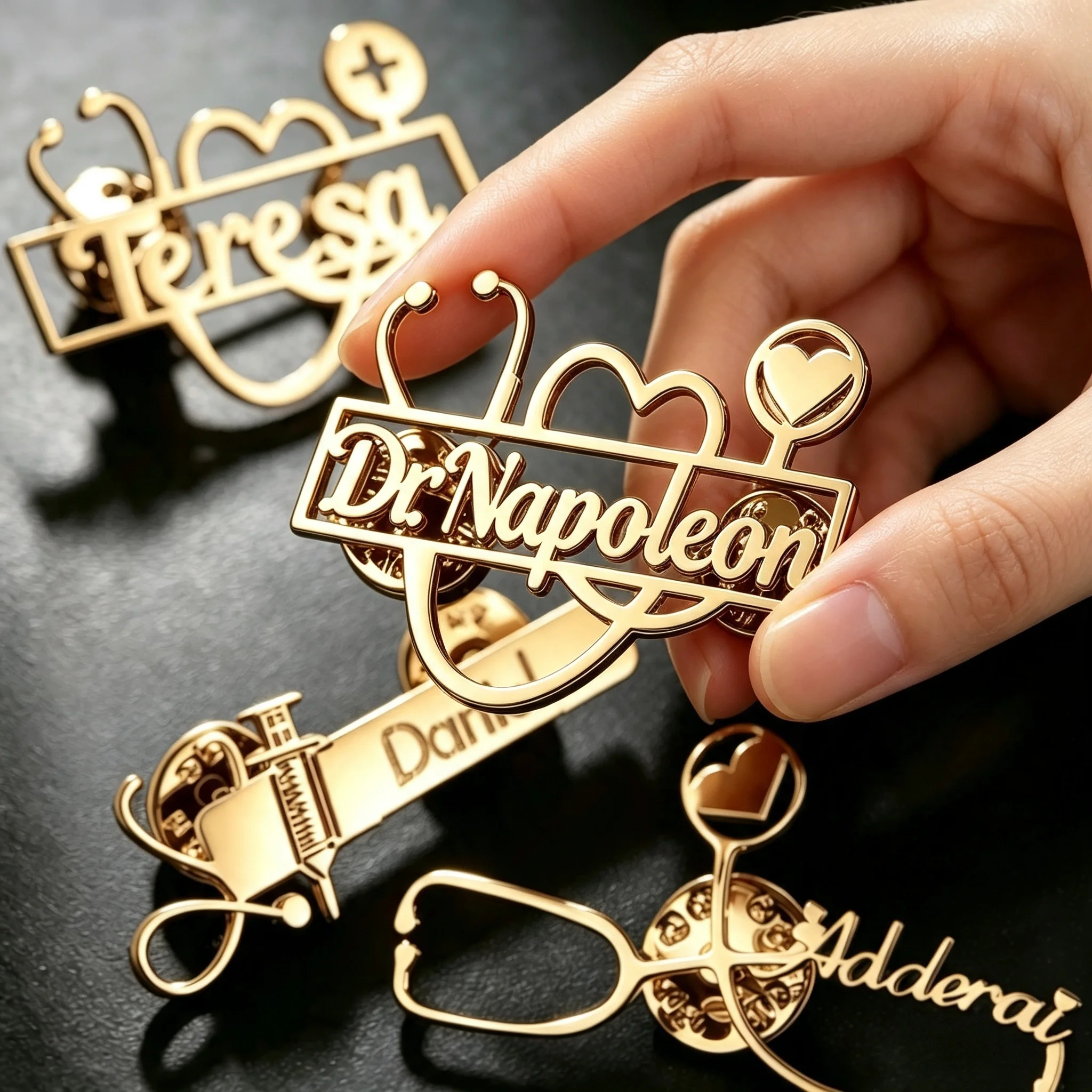 Custom Name Brooch Personalized Stethoscope Stainless Steel  Doctor Nurse Pins Badge Nameplate Jewelry Gifts Wholesale view 3