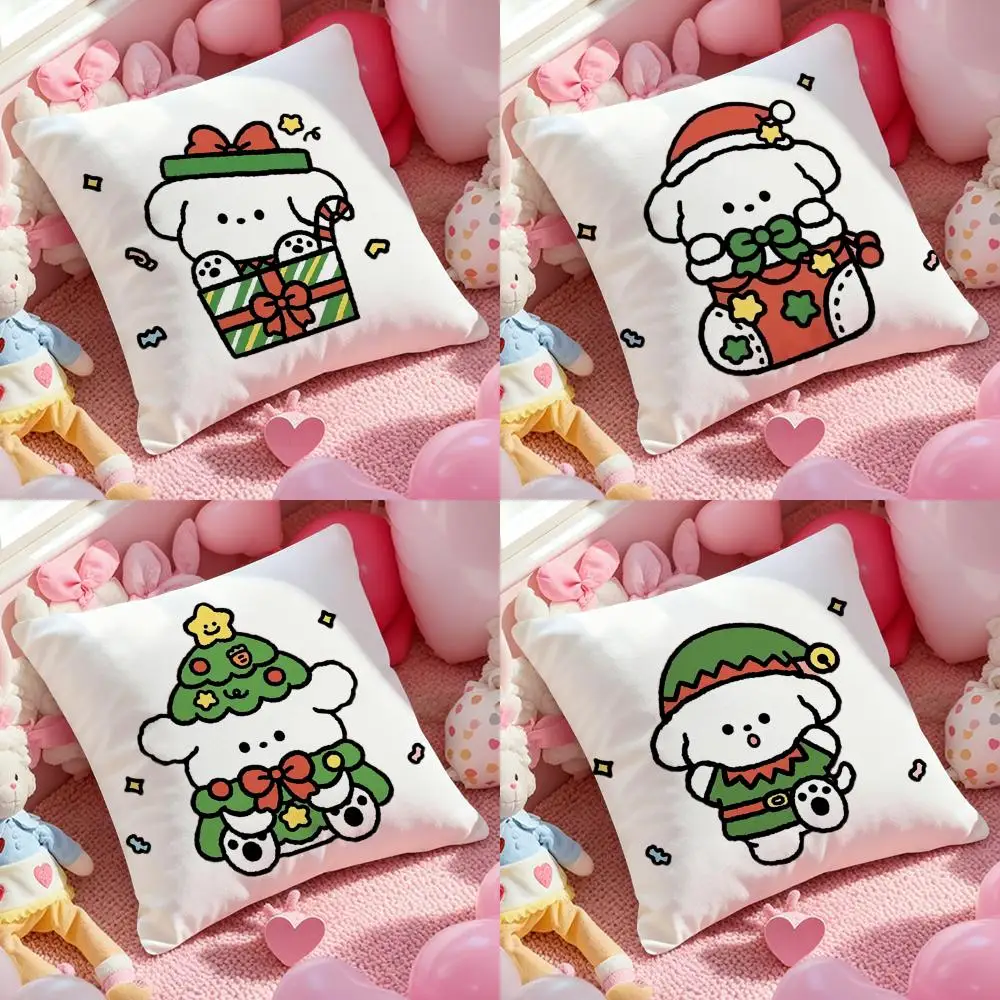 

Pillow Case Merry Christmas Dog Plush Fabric Soft Double-Sided Printed Sofa Warm Winter Home Gift Cushion Cover