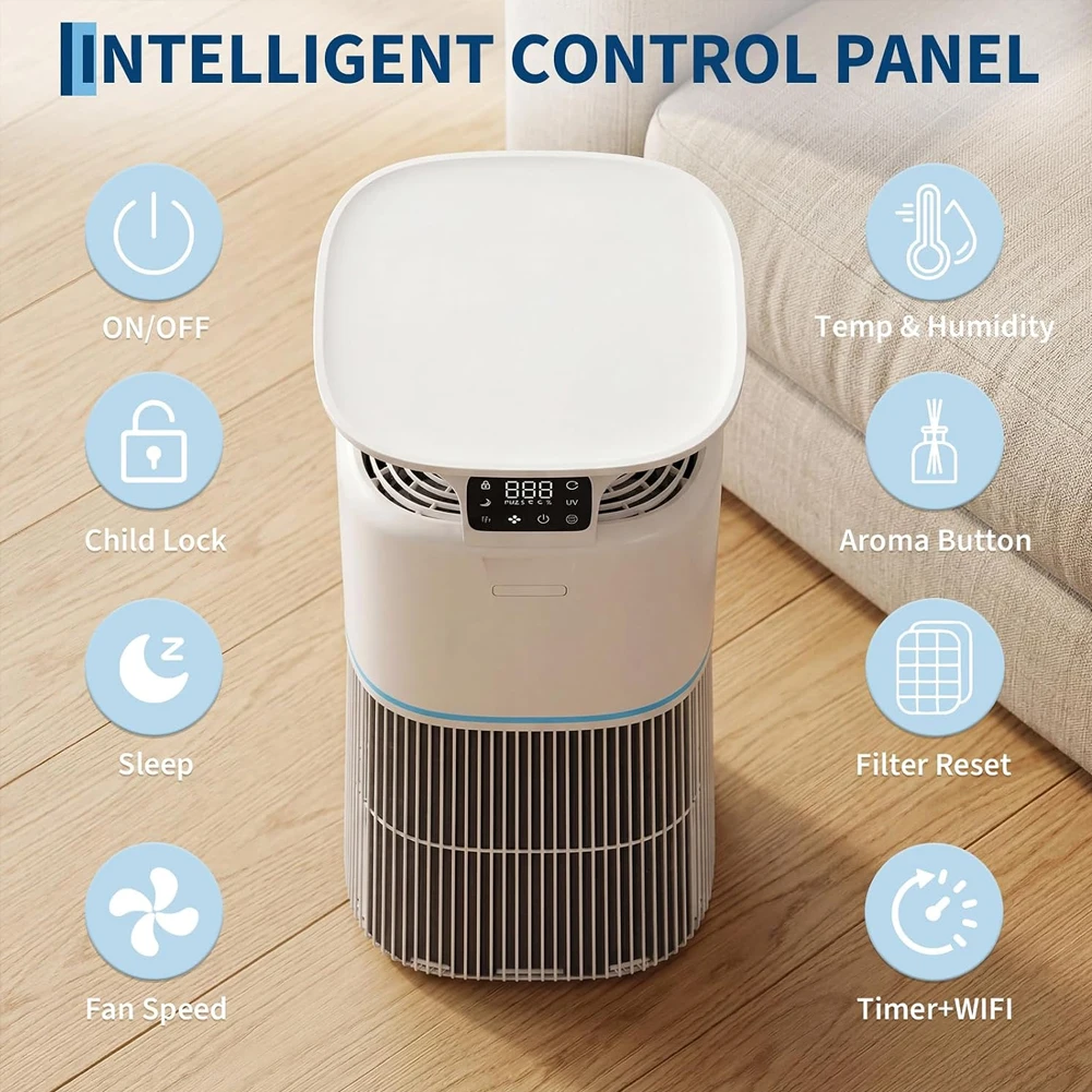 Air Purifier for Large Room Up to 3700 Ft², H13 HEPA Air Cleaner | Smart WiFi App, Sleep Mode, Aroma Function, 1.8M Power Cord, Pet Dander Smoke Odor Dust Remover for Bedroom Kitchen Office