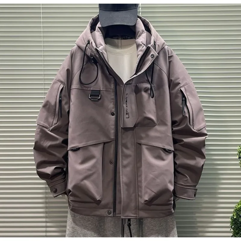 Jaket Pria Musim Dingin Terbaru Model Hoodie Longgar dan Tebal, Anti Angin untuk Aktivitas Luar Ruangan, Jaket Kerja Parker, Fashion Nyaman dan Hangat, Pakaian Pria