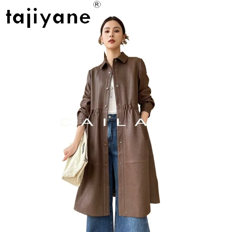 TAJIYANE Genuine Leather Jacket Women Litchi‑Grain Sheepskin Coats Slim‑Fit Outerwear Mid‑Length Jackets High Quality Дубленка