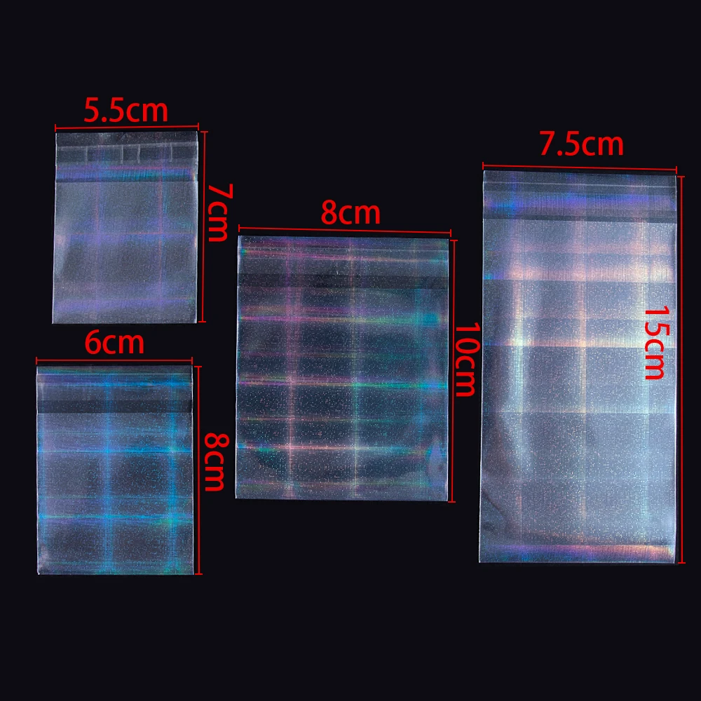 20/50pcs Holographic Laser Self-adhesive Bag Clear Plaid Pattern Flash Pouches for DIY Jewelry Package Badge Bags Card Sleeves