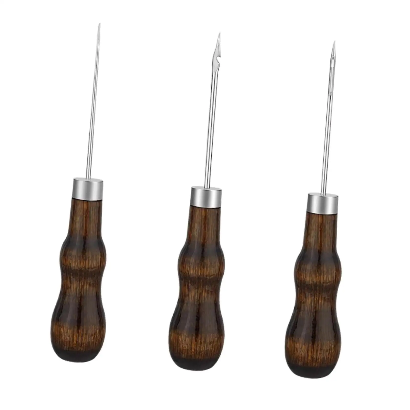 Professional Hand Stitching Awl Kit Leathercraft Punch Tool Set with Wood Handle for Leather Sewing