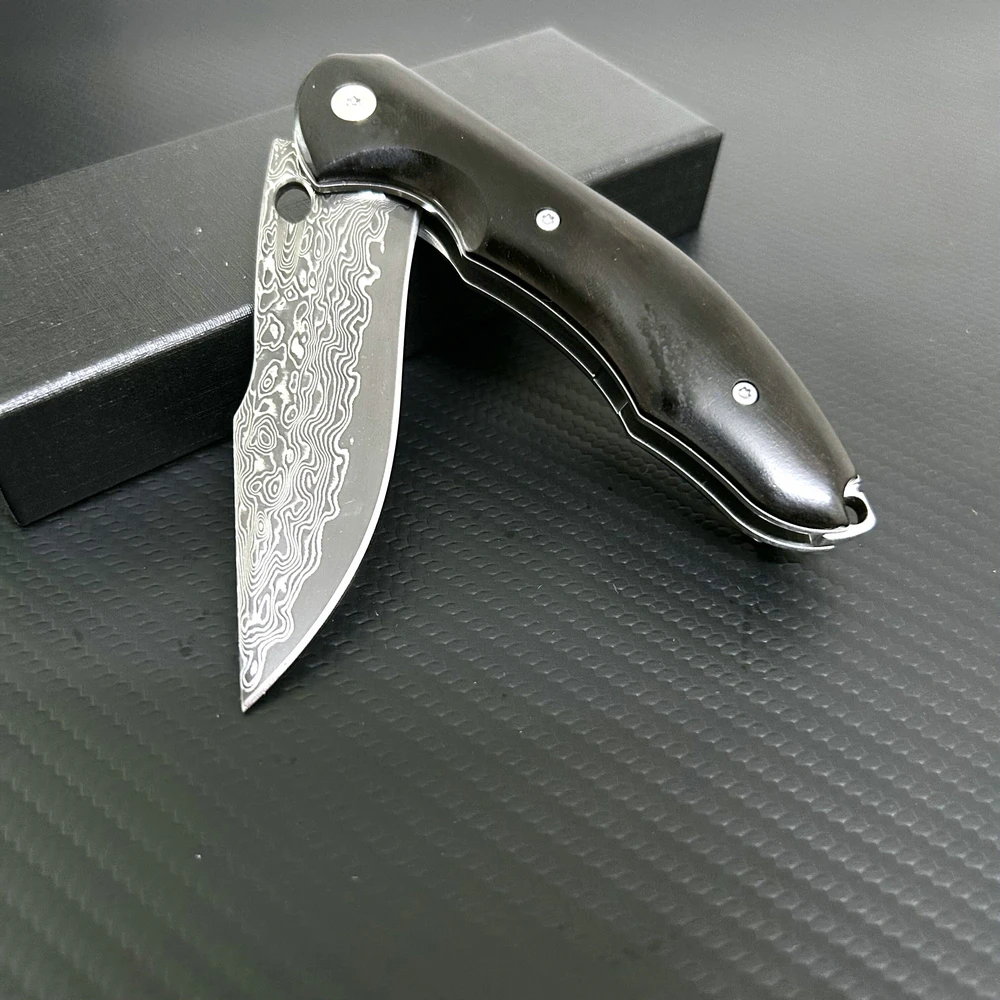 Trskt Damascus Pocket Knife Tactical Folding Knives Camping Survival Hunting Knives Edc Fish Tool Wood Handle Dropshipping