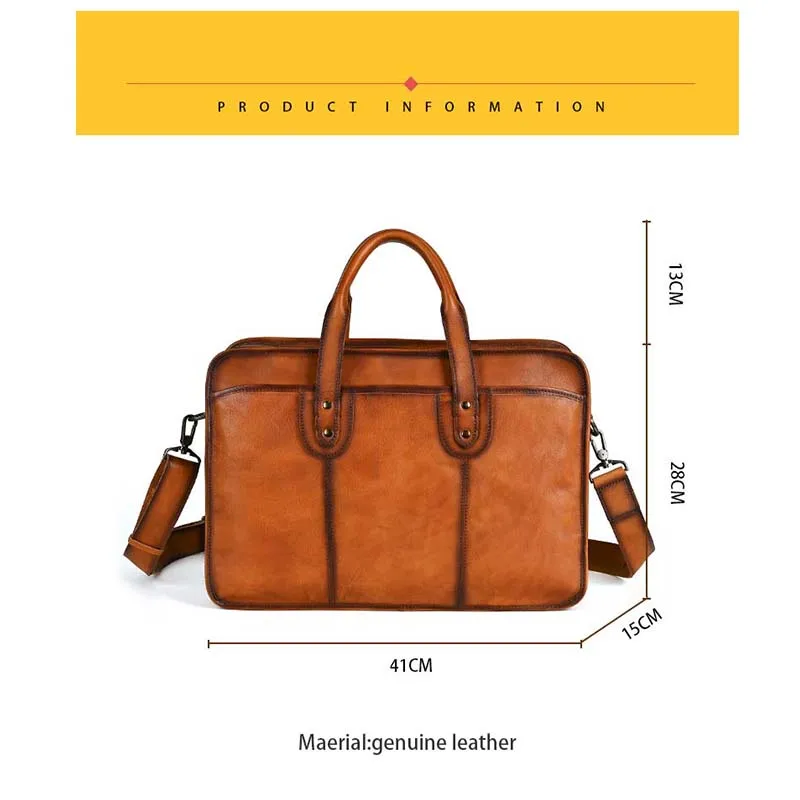 Vintage ของแท้หนังผู้ชายกระเป๋าเอกสารกระเป๋าแล็ปท็อปขนาดใหญ่ Cowhide หนังผู้ชายกระเป๋าถือไหล่กระเป๋าของขวัญสําหรับชายกระเป๋าคุณภาพสูง