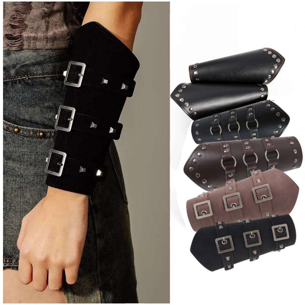 Medieval Men Cosplay Arm Warmers Lace-up Vintage Pirate Knight Gauntlet Wristband Bracer Adjustable Accessories