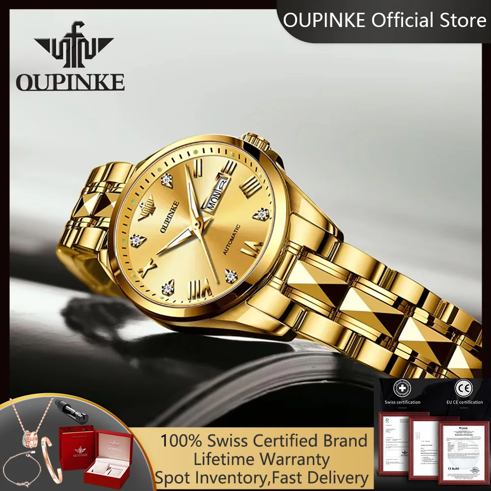 

OUPINKE 3171 Автоматические женские часы, оригинальный ремешок из вольфрамовой стали, водонепроницаемые, лучший люксовый бренд, женские механические наручные часы