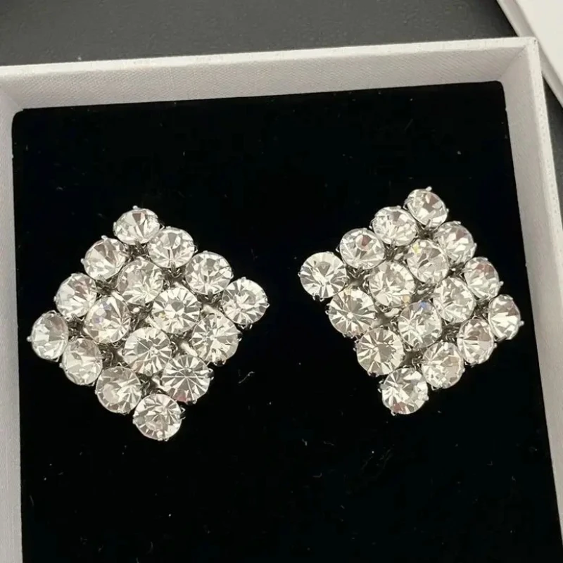 Europe Designer Full Diamond Square Sparkling Earrings Ear Clip Women Charming Jewelry Trend
